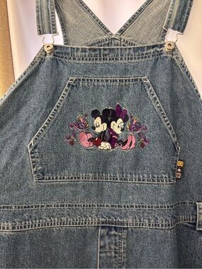 Vintage 1990’s Y2K Denim Overalls with Embroidered Mickey & Minnie with Tag!